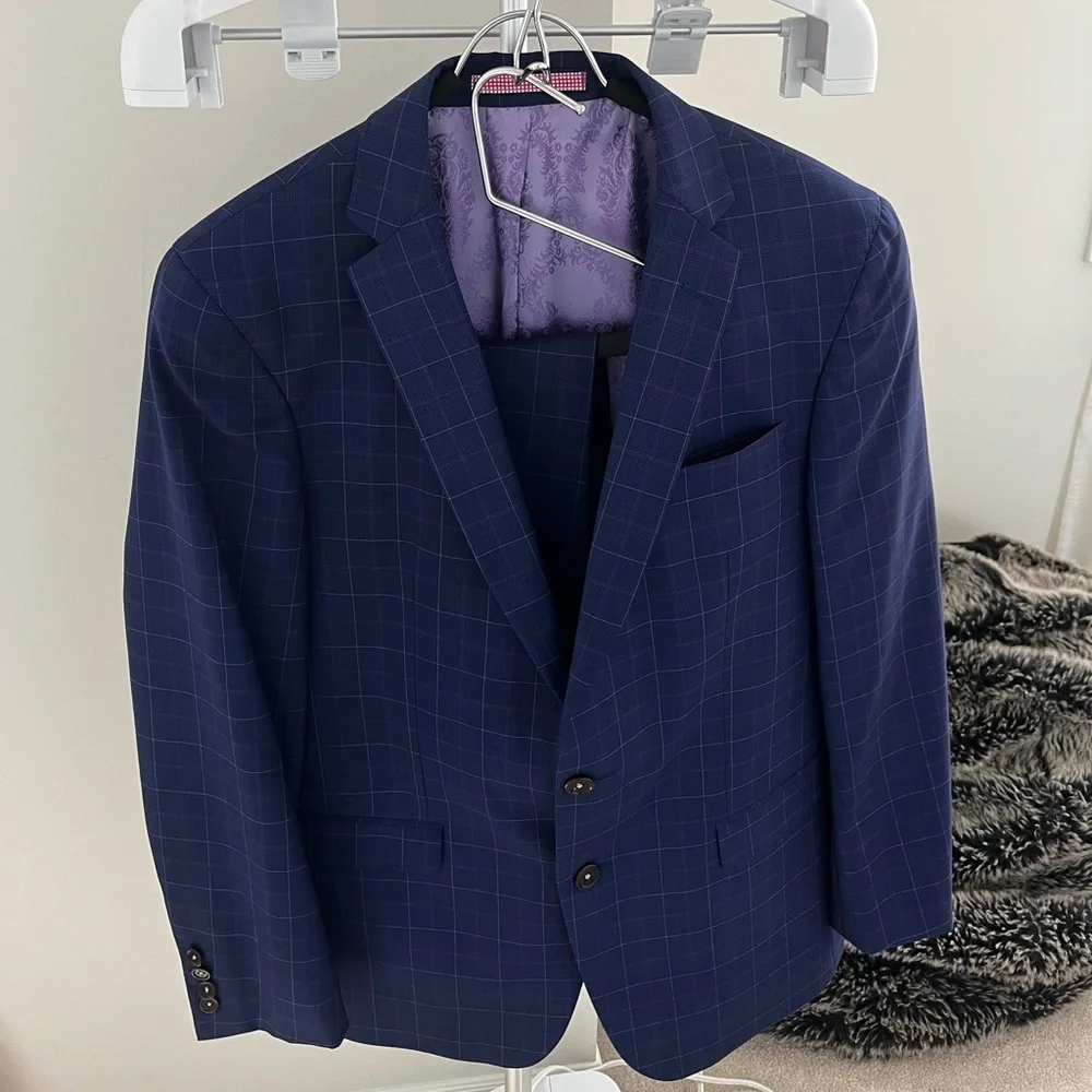 Sand Navy Checkered Suit - Picture 1 of 10